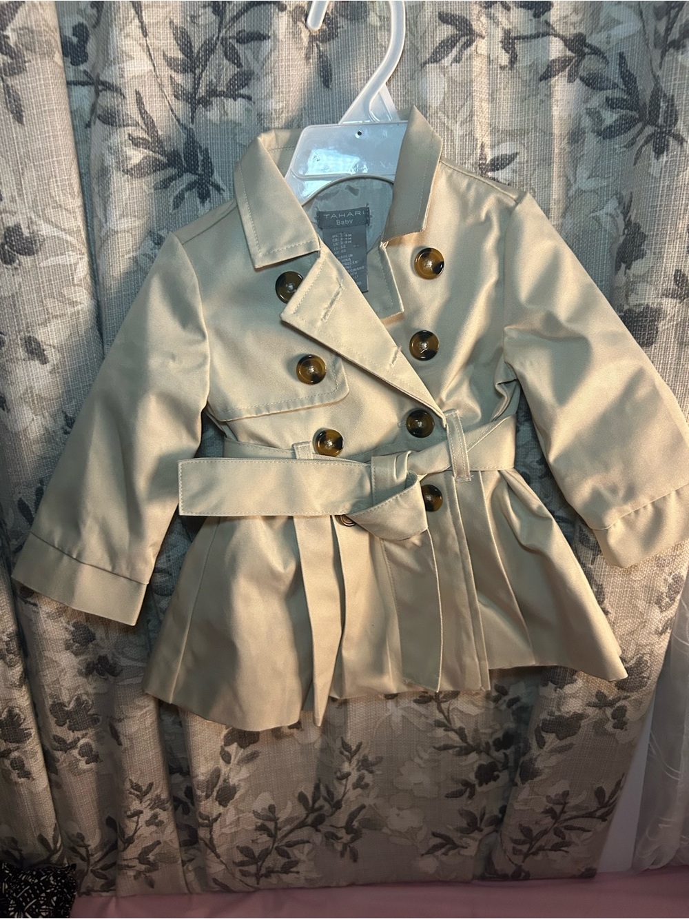 Tahari Baby Girls Cream Double-Breasted Pea Coat with Belt